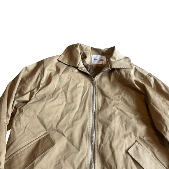 Realtakai Camel Colored Bomber Jacket Short Trench Coat Belt Size Medium Women's - Picture 5 of 11